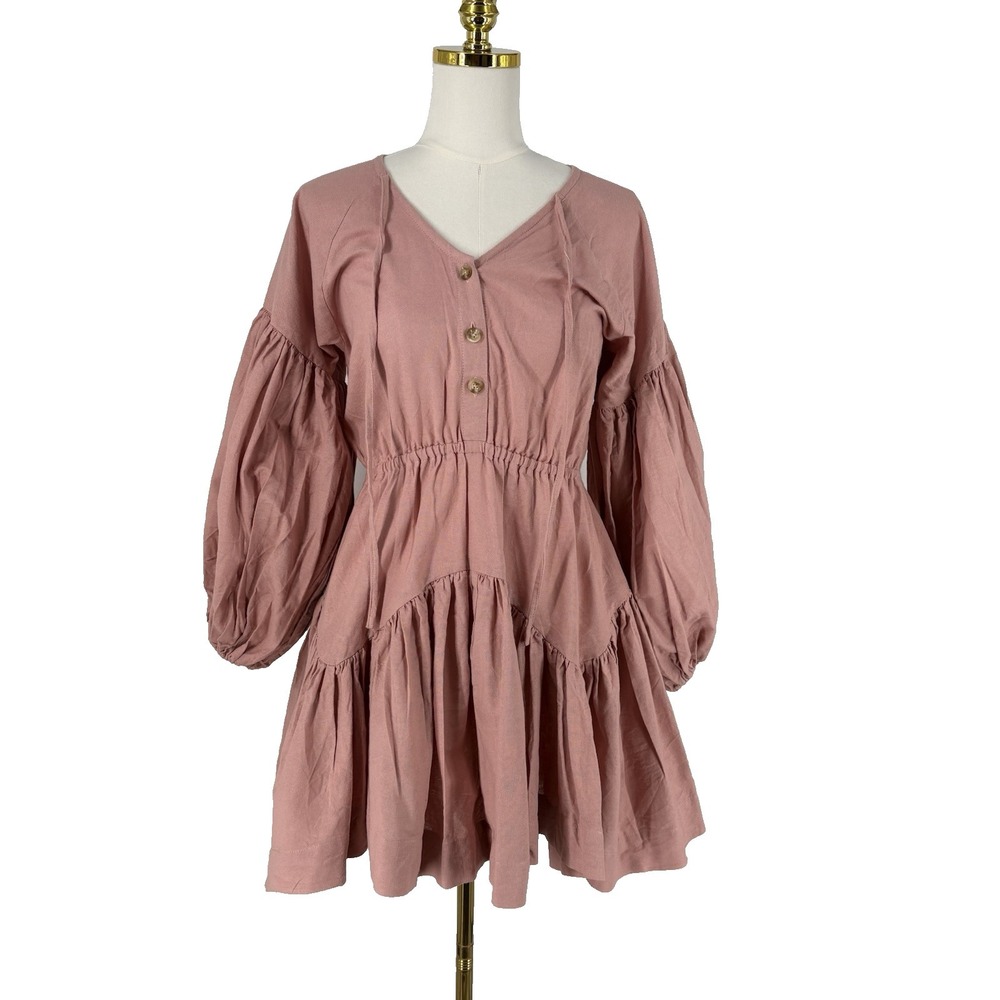 Elf Womens Handmade Ruffled Mini Dress Size S Pink Asymmetric Cottagecore‎ Twee
